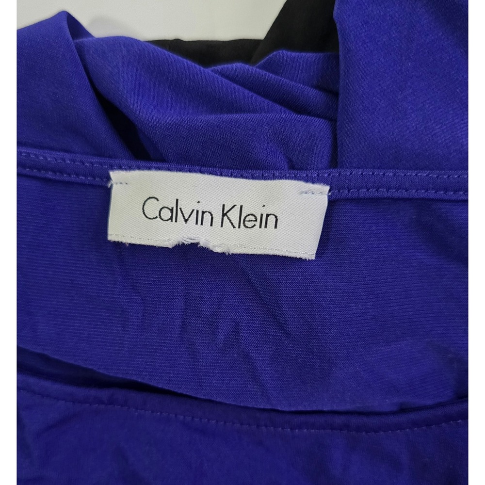 Calvin Klein Womens Blue Black Colorblock Sleeveless Shell Top Stretch Jersey L - Picture 11 of 13